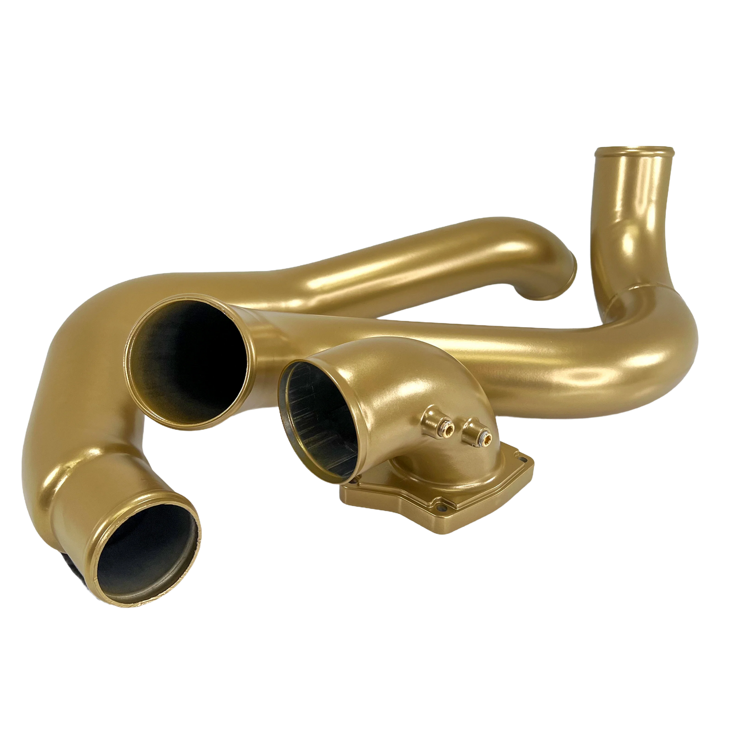 Gold exhaust pipes on a white background